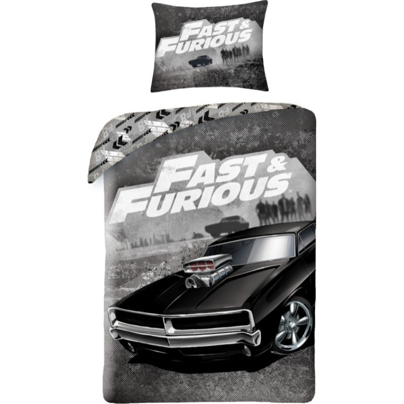 Kokvilnas gultas veļa 140x200 Fast and Furious automašīnas automašīnas Fast and Furious 3809 spilvendrāna 70x90