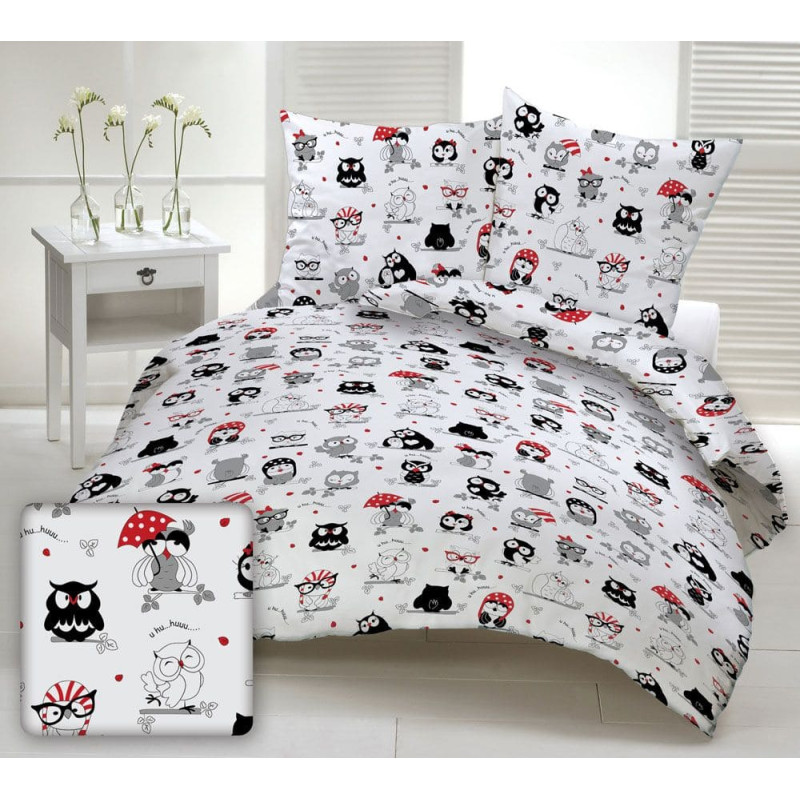 Kokvilnas spilvendrāna 40x40 1547E baltas pūces baltas melnas lietussargi sarkanas