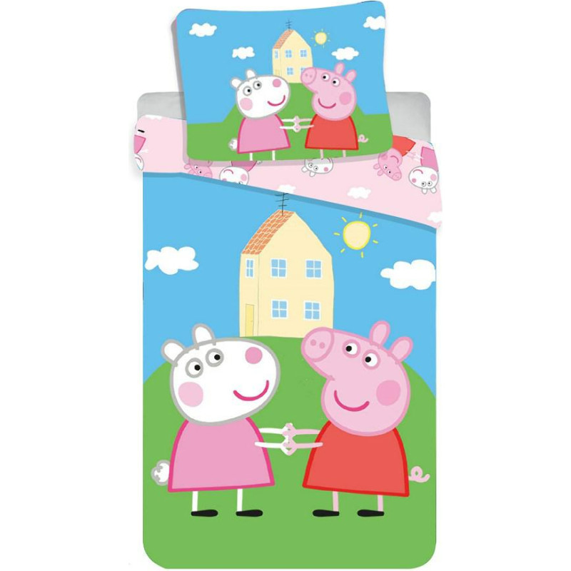 Kokvilnas gultasveļa 100x135 Peppa Pig spēlējas pagalmā 4031 gultai