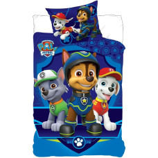 Kokvilnas gultas veļa 140x200 Paw Patrol Paw 9316 Marshall Chase Rocky, tumši zils, suņi darbībā