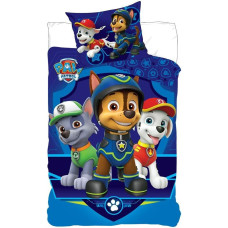 Kokvilnas gultas veļa 160x200 Paw Patrol Paw 9309 Marshall Chase Rocky, tumši zils, suņi darbībā