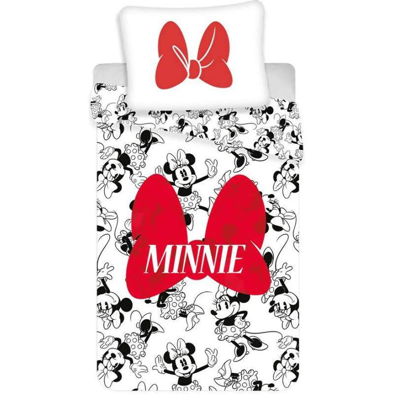 Kokvilnas gultas veļa 140x200 Mini Mouse 2481 Minnie Mouse bantīte sarkana balta melna spilvendrāna 70x90