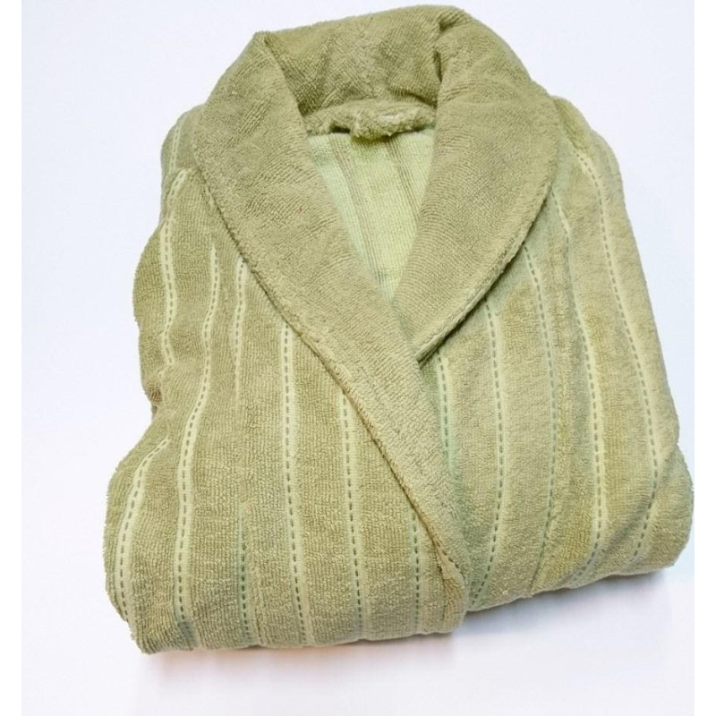 Vīriešu garš frotē peldmētelis Artemis L ar apkakli, zaļš, svītrains, traipi ZEMĀ CENA Izpārdošana