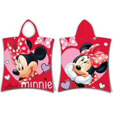 Pončo bērniem 50x115 Mouse 2870 Minnie Mini Mickey Miki Love sarkans dvielis ar kapuci