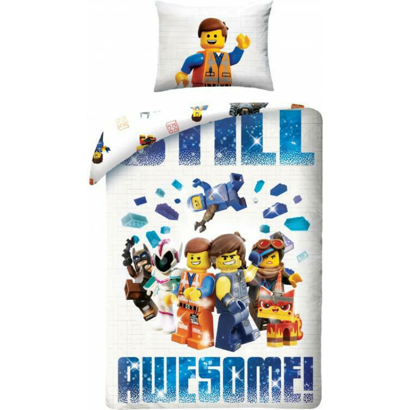 Kokvilnas gultas veļa 140x200 Lego Movie 3281 balta spilvendrāna 70x90