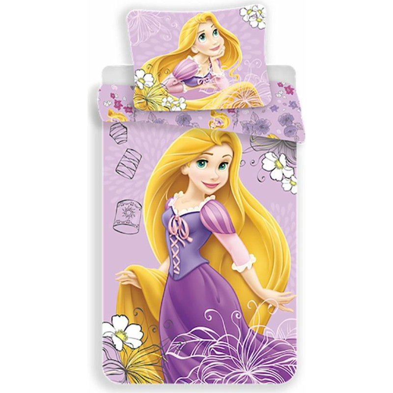 Kokvilnas gultas veļa 140x200 Rapunzel 3877 Goldilocks Tangled Princess Princess violeta divpusēja spilvendrāna 70x90
