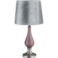 Anja galda lampa 33x36 sudraba violeta ar matēta stikla pamatni un samta abažūru ar reljefu rakstu, moderns stils, klasisks glamūrs