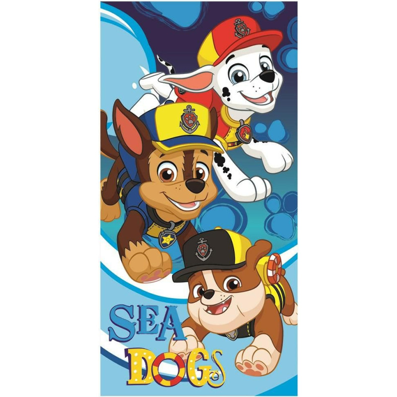 Pludmales dvielis 70x140 Paw Patrol Paw Chase Marshall Rubble suņi Jūras suņi skrien, bērnu kokvilna 5175