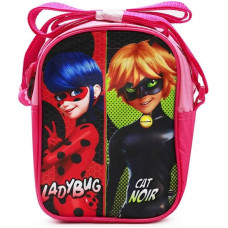 Viena pleca soma Biedronka Miraculum Lady Bug Cat Noir melna kaķu rozā soma 8113 ar regulējamu plecu siksnu