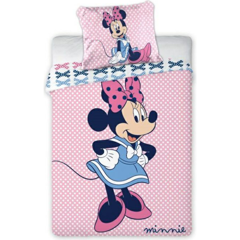 Kokvilnas gultas veļa 100x135 Mini Minnie Mouse gultai, rozā punktiņi 7118