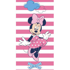 Pludmales dvielis 70x140 Mini Minnie Mouse rozā baltas svītras 5700