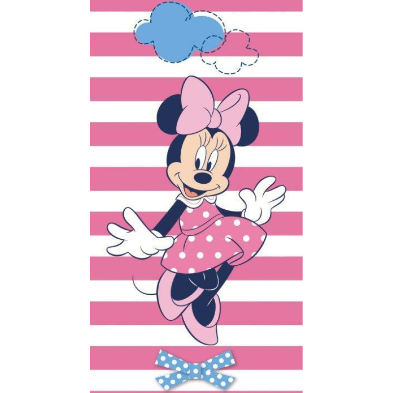 Pludmales dvielis 70x140 Mini Minnie Mouse rozā baltas svītras 5700