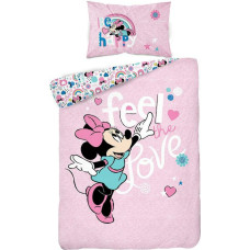 Kokvilnas gultas veļa 100x135 Mini Minnie Mouse rozā Feel Love esi laimīgs 45 A 2483