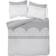 Flaneļa gultasveļa 220x200 Austrumu rozešu ornamenti pelēki balti 3086 C