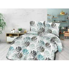 Flaneļa gultas veļa 220x200 Lapas balta pelēka tirkīza 31473/2