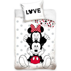 Kokvilnas gultas veļa 160x200 Minni Mouse Mickey Minnie Mickey Mouse Love polka punktiņi polka punktiņi balti pelēks 0341