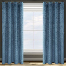 Gatavs aizkars ar cilpām 140x250, ģeometrisks raksts, tumši zils samts Ellen