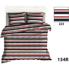 Kokvilnas gultas veļa 140x200 R154, horizontālas sarkanas un tumši zilas svītras