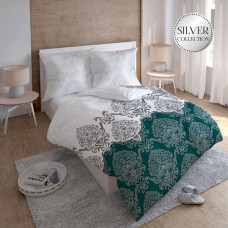 Satīna gultasveļa 160x200 3391 B Glamour ornamenti austrumu zaļš sudrabs Sākums Satīns
