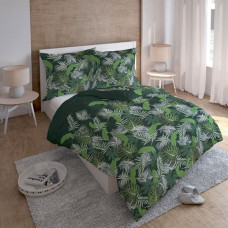 Satīna gultasveļa 160x200 3392 B monstera palmu lapas zaļa balta Sākums Satīns