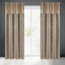 Aizkars 140x250 Peri bēšs tumša vara samts gatavs ar cilpām