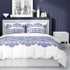 Satīna gultas veļa 220x200 3484 Balts zils kastē Tautas łowicka Fashion Satīna kokvilnas satīns
