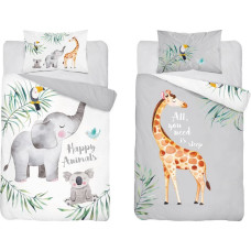 Bambusa gultas veļa 100x135 Zoo zilonis žirafe pelēka 3526 B balta Koala Toucan lapas gultai abpusēja spilvendrāna 40x60 6077