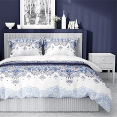 Satīna gultas veļa 220x200 3635 Glamour ornaments zils balts pelēks austrumniecisks Home Satin 2