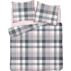 Flaneļa gultas veļa 160x200 3666 Plaids pelēks rozā pūderis Flanels Home 1