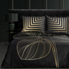 Satīna gultasveļa 220x200 Victoria 4 melnā zelta lapu ģeometrija Limited Collection