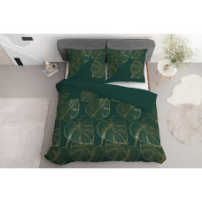 Satīna gultasveļa 160x200 3993 A zaļas zelta lapas Home Satin 78