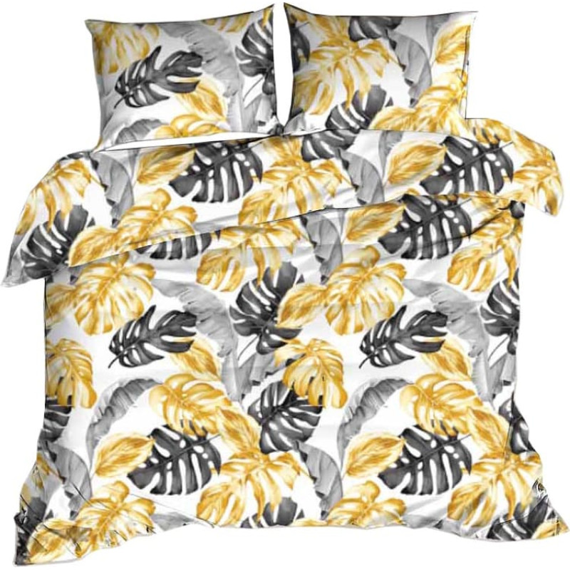 Mizas pakaiši 140x200 monstera lapas pelēki dzeltenas 1546N