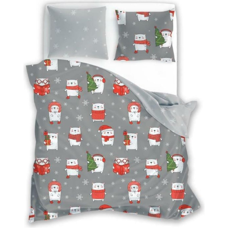 Ziemassvētku gultasveļa 220x200 Scandic 052 pelēka sarkana, abpusēja