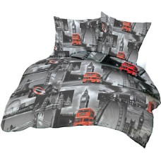 Mizas pakaiši 200x220 K147 London London Big Ben pelēks sarkans stiprināms ar pogām Kora 23