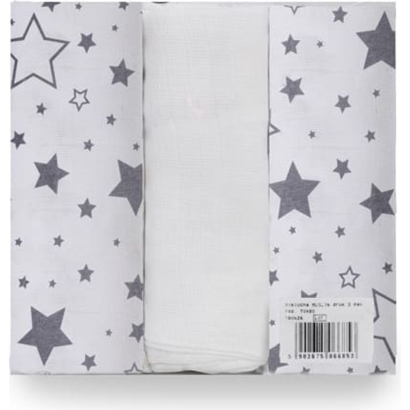 Muslīna muslīna autiņš, 3gab, 70x80 kokvilnas zvaigznes, komplekts