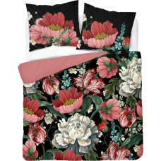 Kokvilnas gultasveļa 160x200 ziedi melns pulveris rozā 4714 A Holland Home 45