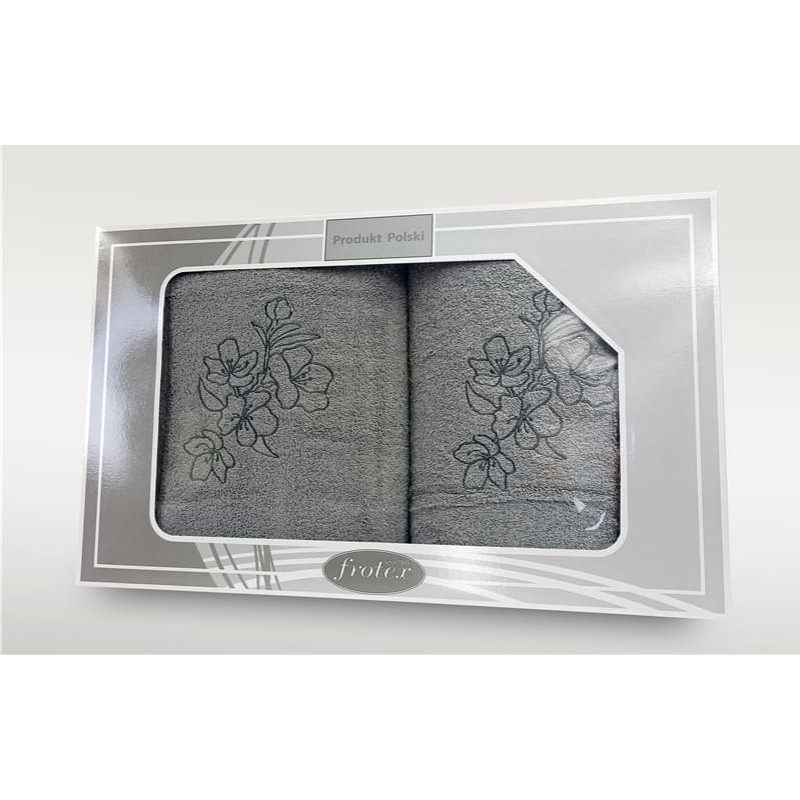 Dvieļu komplekts kastītē 2 gab 50x90 70x140 Dāvanu pelēks raksts 1 Frotex