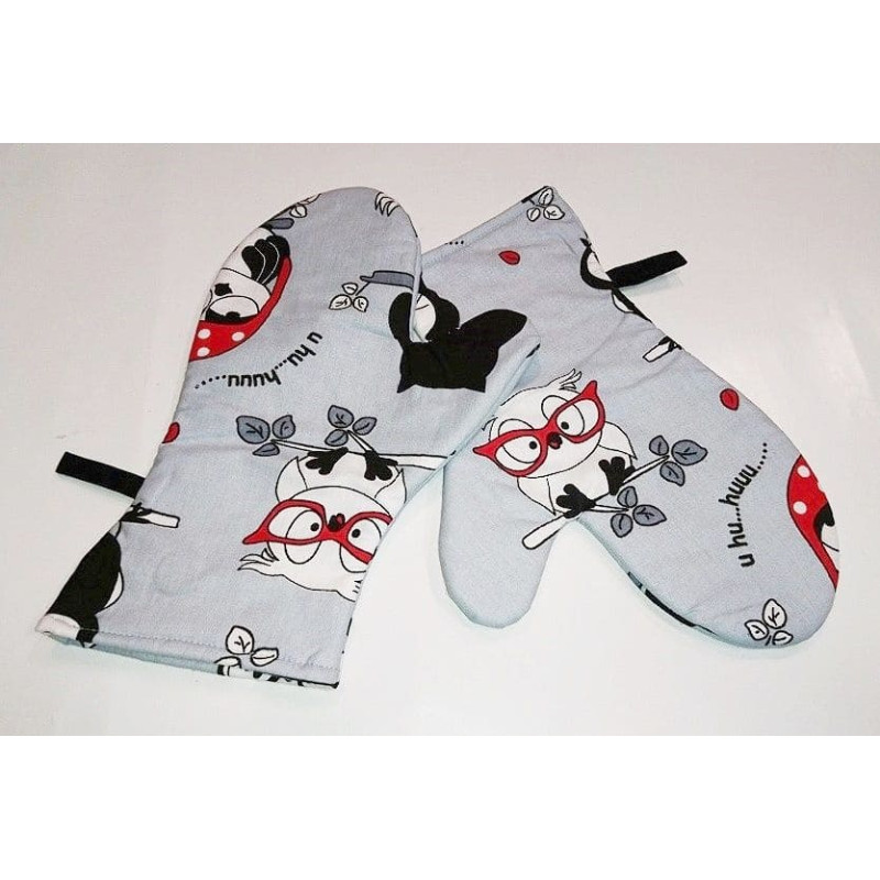 Virtuves cimdi 17x27 ar magnētu 2 gab 1245E pelēkas pūces baltas melnas lietussargi sarkanas 19b