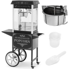 Royal Catering Profesionāla popkorna mašīna uz ratiņiem ar RETRO apgaismojumu, 88 l, 1600 W, melna
