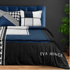 Satīna gultas veļa 220x200 Eva 08 zila melna ģeometrija Eva Minge