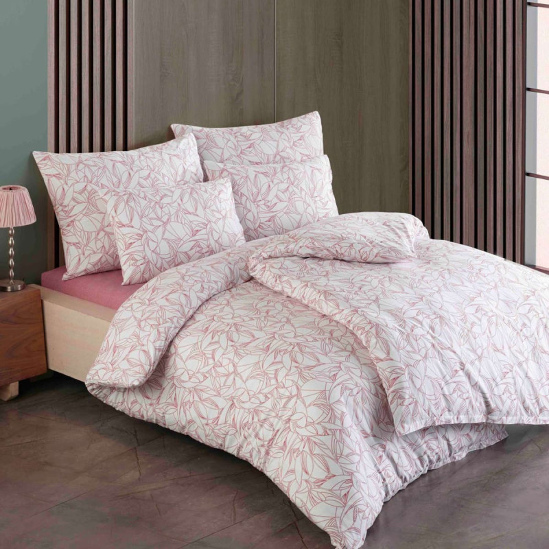 Kokvilnas gultasveļa 160x200 Lenny baltas sarkanas lapas Cottonlove Exclusive