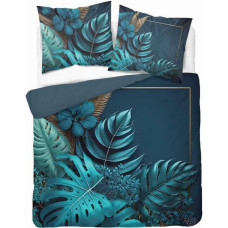Kokvilnas gultas veļa 160x200 tirkīza lapas 4867 A Holland Home 73