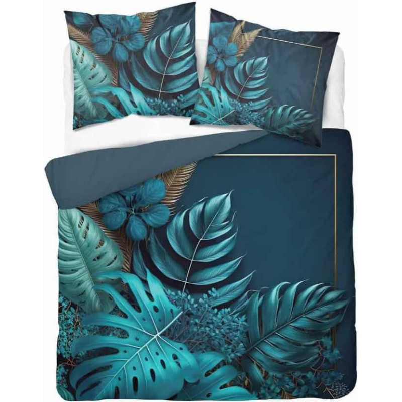 Kokvilnas gultas veļa 160x200 tirkīza lapas 4867 A Holland Home 73