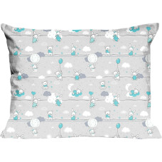 Kokvilnas spilvendrāna 40x40 55K rotaļu lācīši zaķi pelēki tirkīza Kids 24