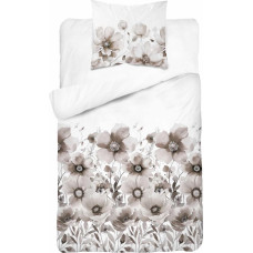 Satīna gultasveļa 140x200 balti smilškrāsas ziedi ar vienu spilvendrānu 4923 B Home Satin 81
