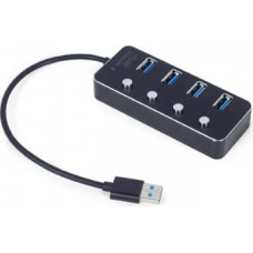 USB Centrmezgls Gembird USB 3.1 Powered 4-port Hub with Switches Black