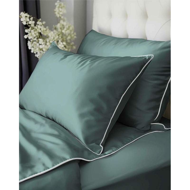 Satīna gultas veļa 140x200 piparmētru ar caurulēm ar vienu spilvendrānu 70x80 Mako Satin 62