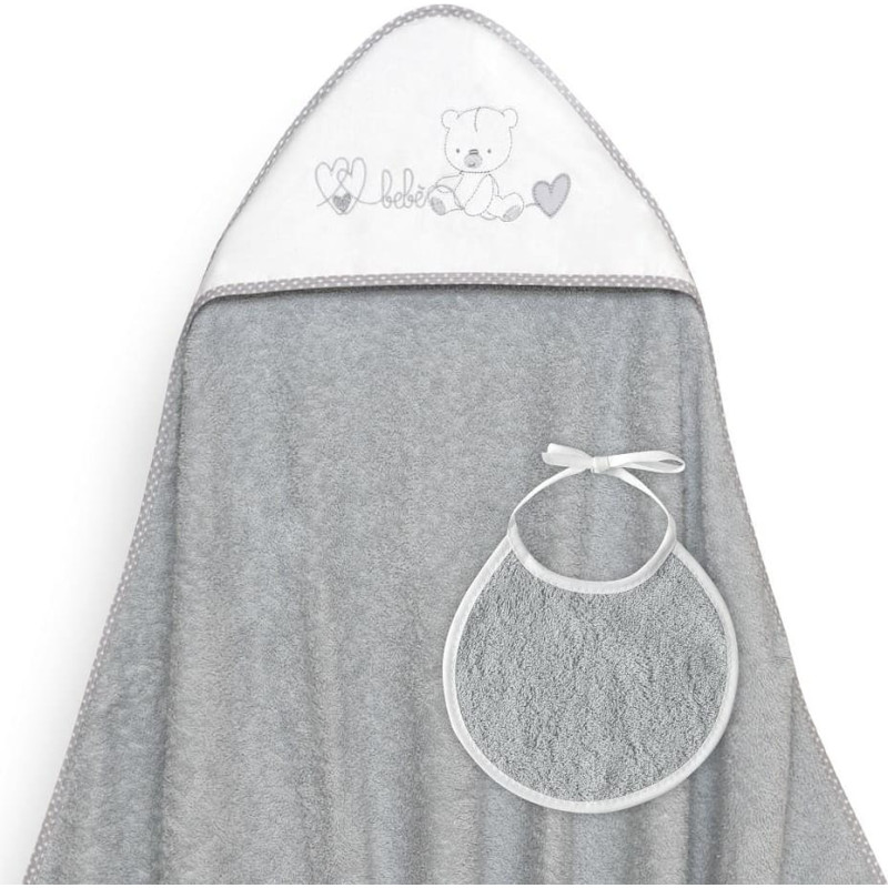 Interbaby Vannas dvielis 100x100 Corazones pelēks dvielis ar kapuci + priek&scaron;autiņ&scaron;