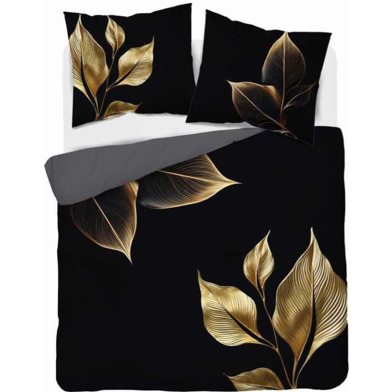Kokvilnas gultasveļa 220x200 melnā zelta lapas 4864 A Holland 73
