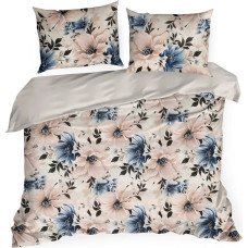 Kokvilnas gultasveļa 140x200 Sonia 33 bēši zili ziedi